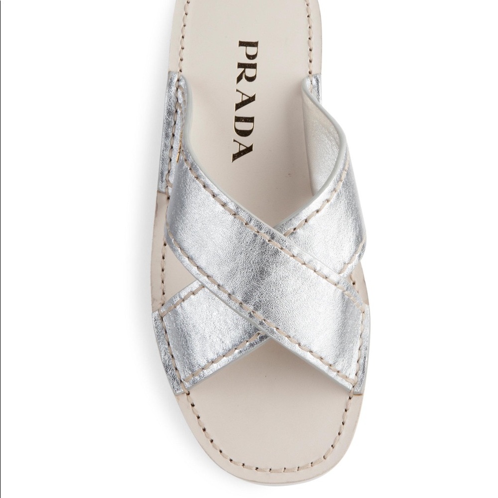 Silver PRADA criss-cross sandals